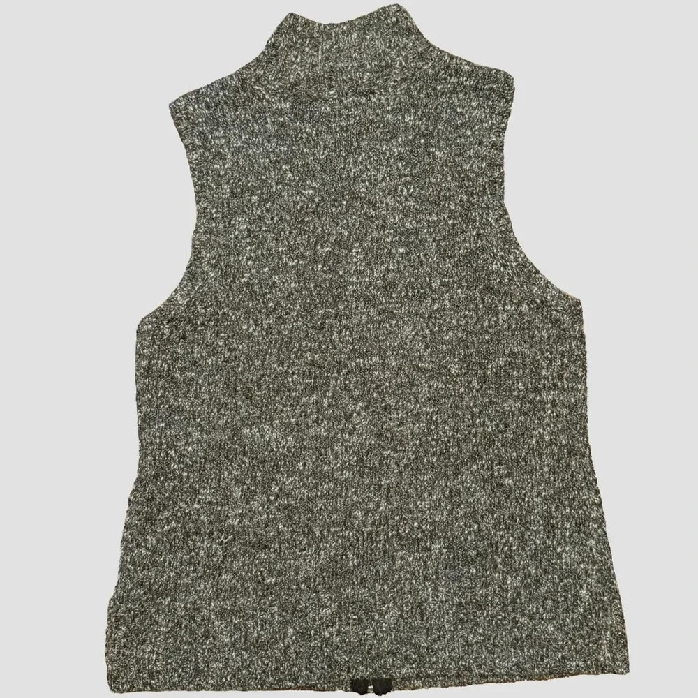 J. JILL Brown Marled Full Zip Mock Neck Sweater Vest Wool Blend Rib Trim Size M - Picture 3 of 6